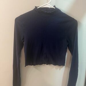 Aerie Midnight Blue Ribbed Long Sleeve Crop Top
